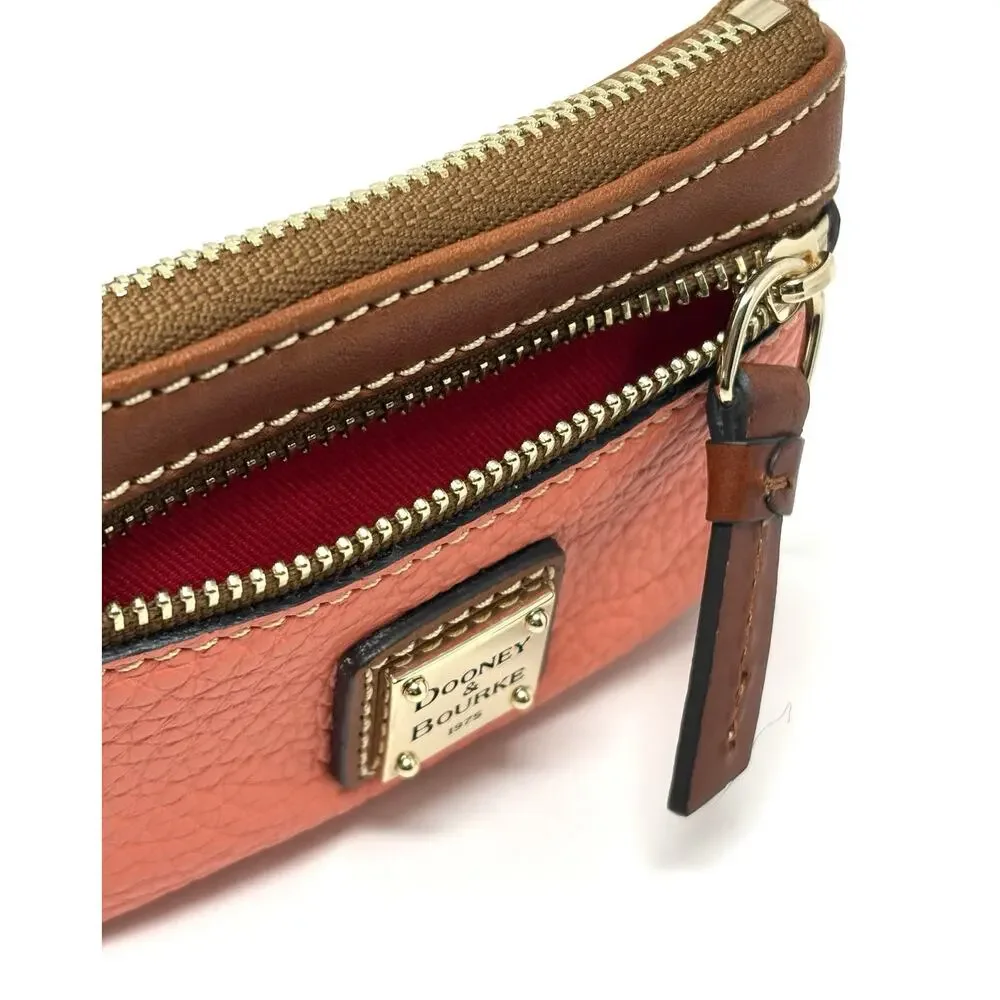Dooney & Bourke Pebble Grain Coin Case Coral Zippered Pouch Interior Key Ring